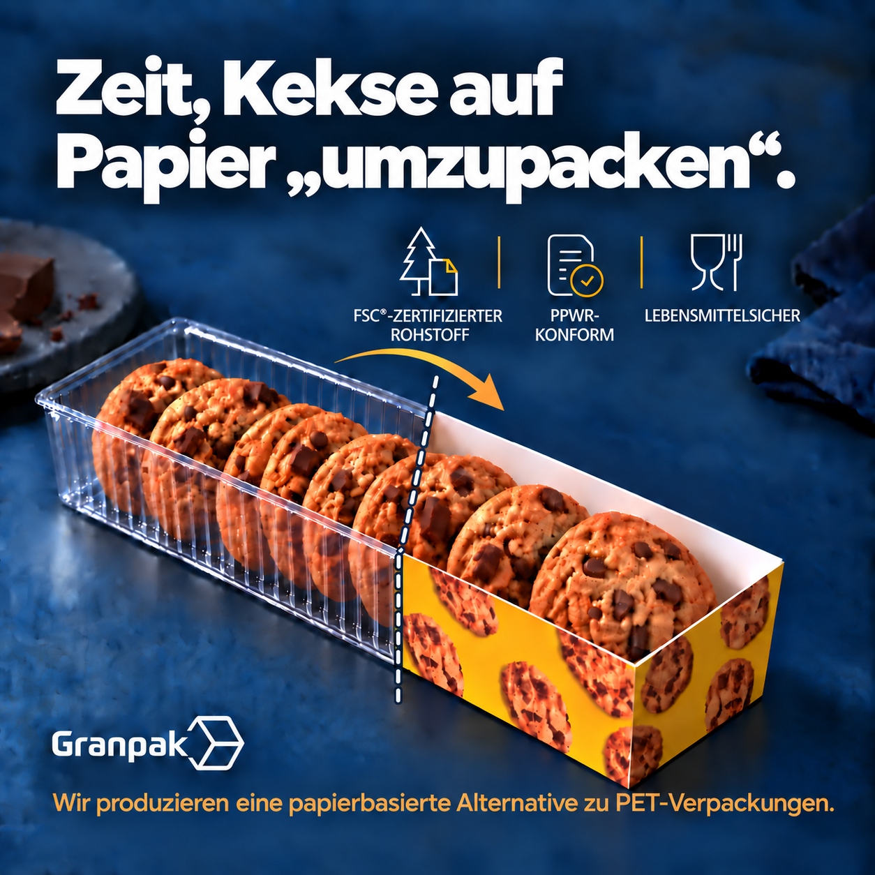 Vollkartonschalen statt PET für Kekse | Granpak